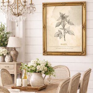 NEW Basil of the Hearth – Botanical Herb Study, Apothecary Wall Art 8x10